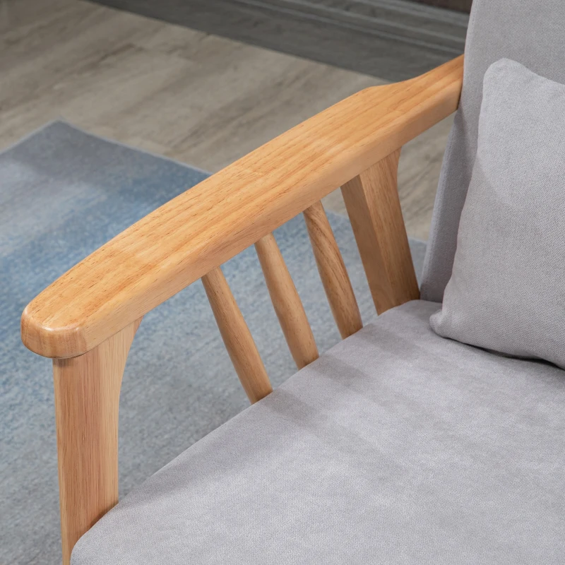 HOMCOM Sofa Relaxsofa 2-Sitzersofa, inkl. 2 Kissen, Samtoptik, Kautschukholz,  130 cm x 75 cm x 78 cm, Grau + Natur