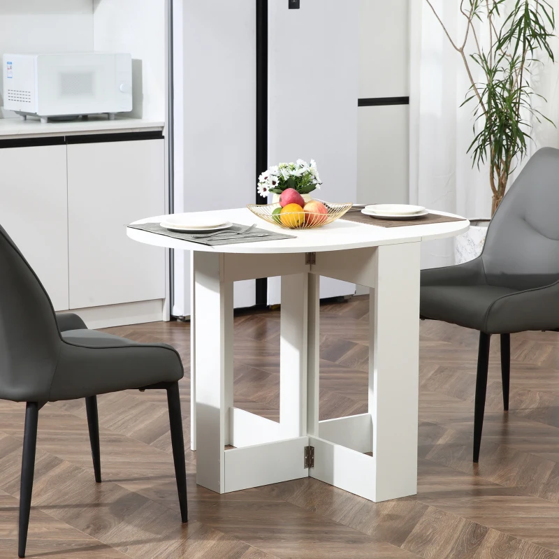HOMCOM Table pliable de cuisine salle à manger 2 abattants - table ovale extensible - 104L x 76l x 73,7H cm en bois blanc