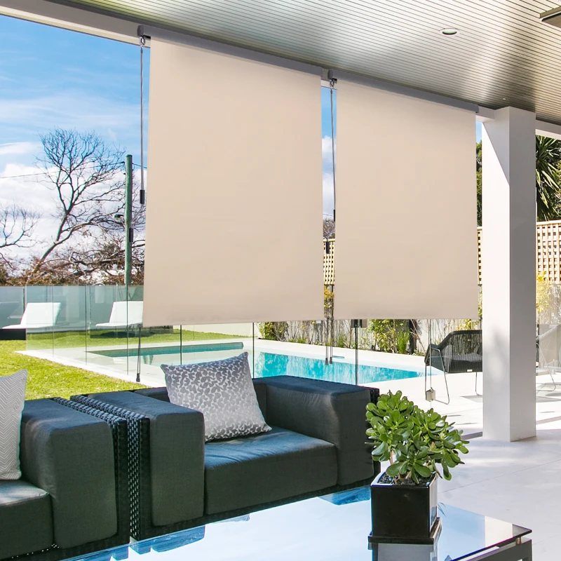 Outsunny Senkrechtmarkise Balkonmarkise Vertikalmarkise Windschutz Seitenrollo Sichtschutz mit Handkurbel Polyesterstoff+Aluminium Cremeweiß 250 x 160 cm