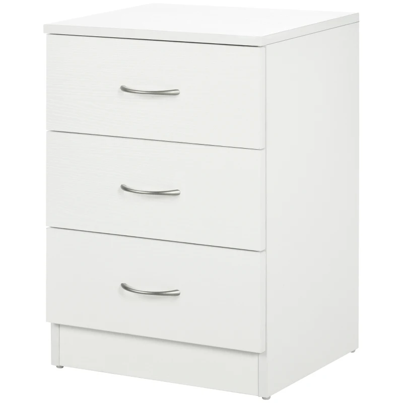 HOMCOM Mesilla de Noche con 3 Cajones y Asas de Aluminio Mesa de Noche para Dormitorio Salón 40x35x58 cm Blanco