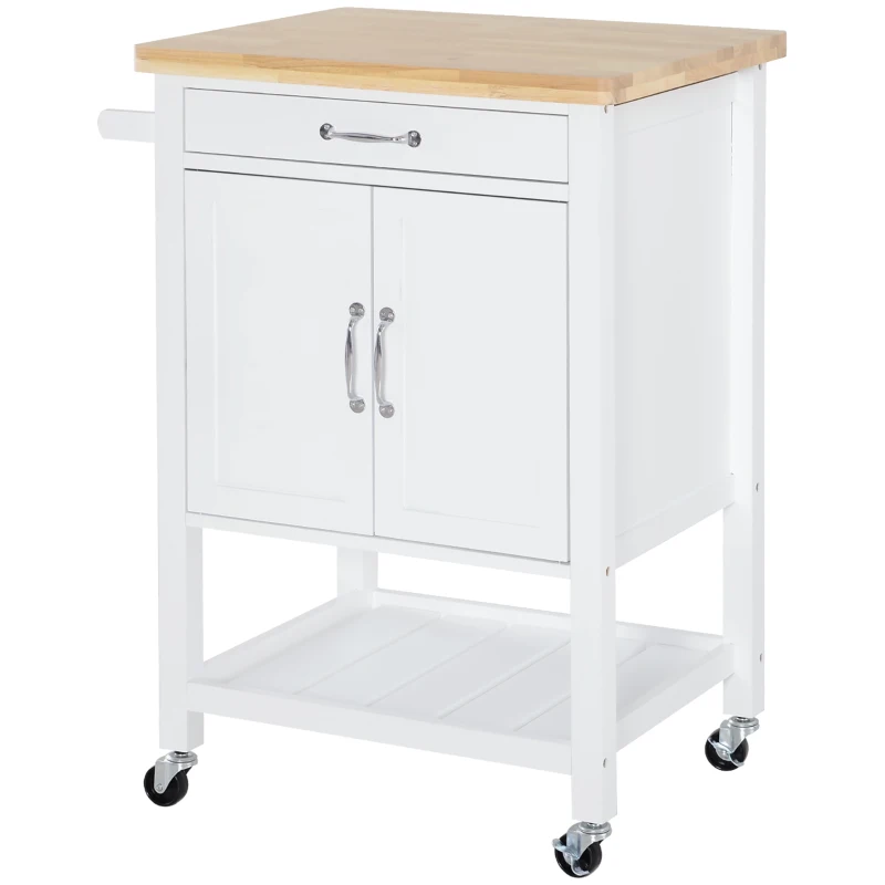 HOMCOM Carrello da Cucina Salvaspazio con Cassetto Armadietto e Ripiano, Mobile Cucina Carrello da Portata con 4 Ruote per Sala da Pranzo, Bianco