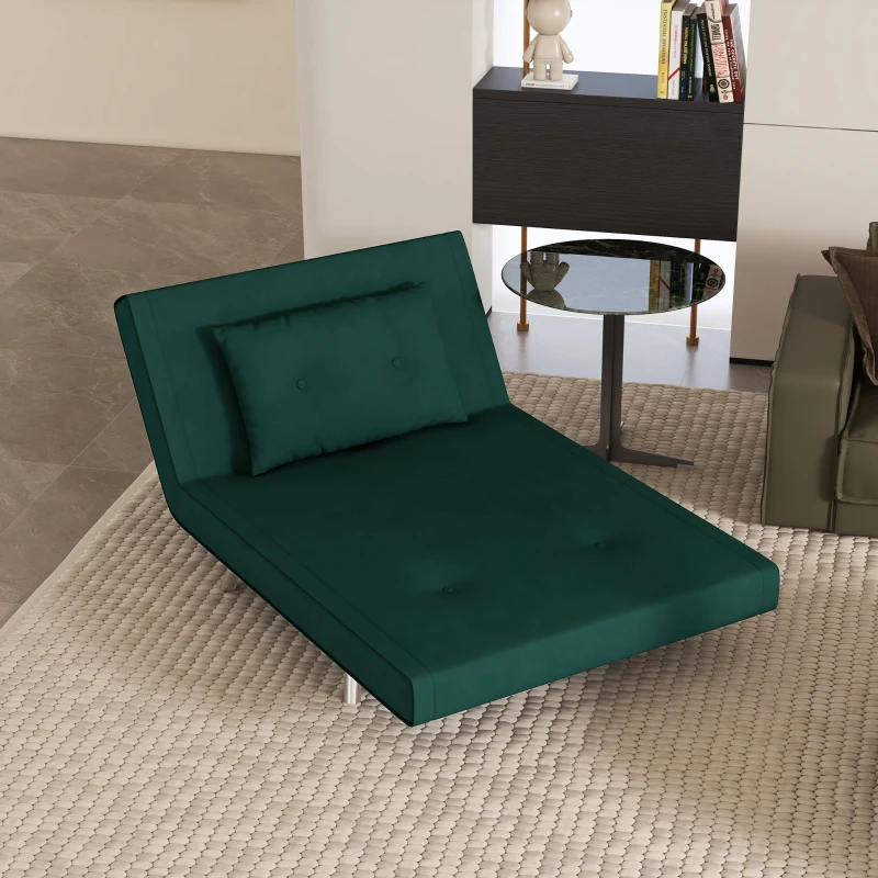 HOMCOM Poltrona Letto Singolo con Schienale Reclinabile in Velluto, 100x88x83cm, Verde Scuro