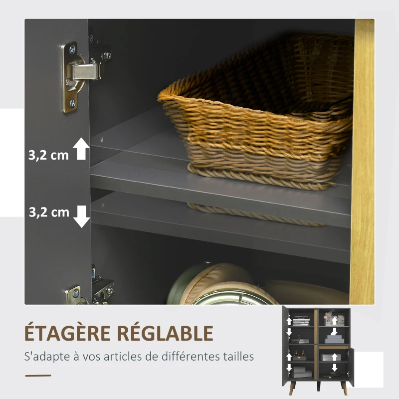 HOMCOM Meuble de rangement design modene avec étagères réglables et pieds en bois massif 70 x 40 x 96,1 cm gris foncé