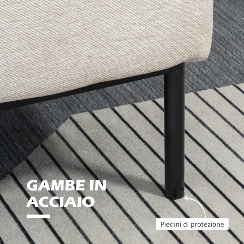 HOMCOM Poltrona Moderna d'Arredo con Cuscino Extra, in Tessuto Effetto Lino e Acciaio, 73x81x82 cm, Bianco Crema