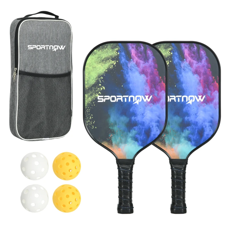 SPORTNOW Pickleball-Set, 2 Schläger aus Karbongewebe mit Wabengitter-Kern, 4 Bälle, Tragetasche