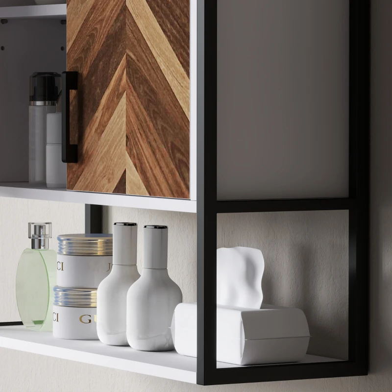 HOMCOM Armario de Pared para Baño Armario Colgante con 2 Puertas Estante Ajustable y Estante Abierto 59x20x60 cm Multicolor
