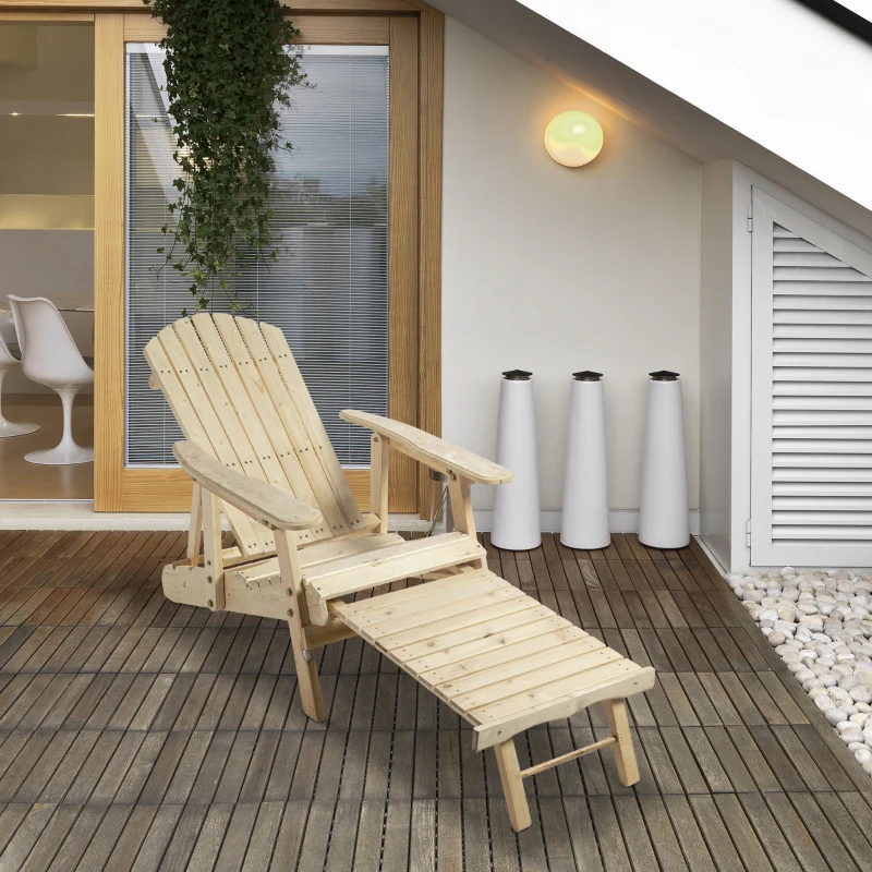 Outsunny Sedia a Sdraio Adirondack da Giardino Pieghevole Regolabile con Poggiapiedi 70 x 175 x 89cm