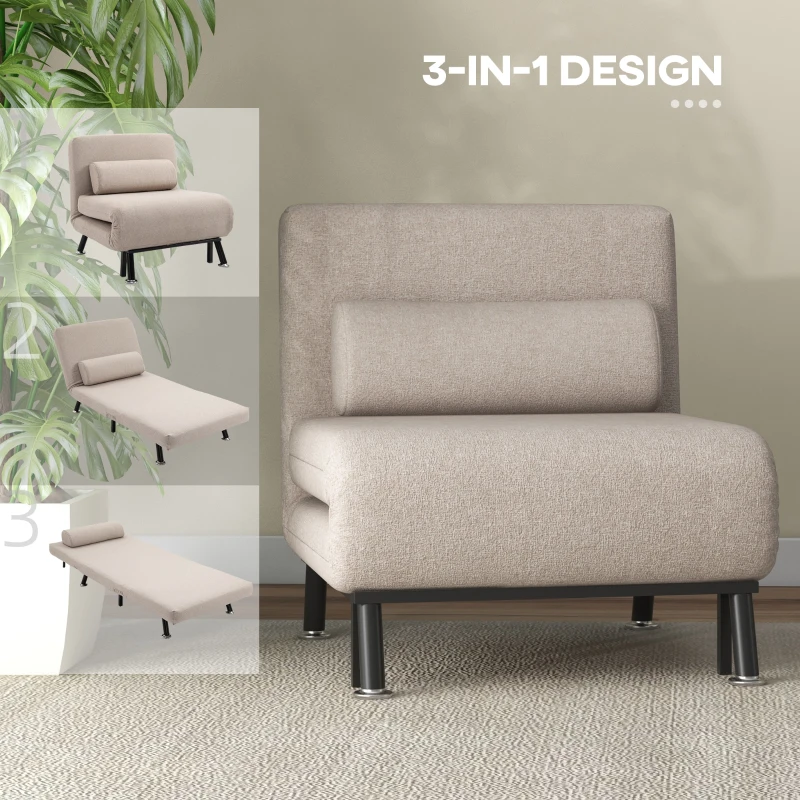 HOMCOM Klappsessel mit Bettfunktion, klappbarer Relaxsessel in Leinenoptik, Verstellbare Rückenlehne, 75 x 70 x 75 cm, Beige(m-6)