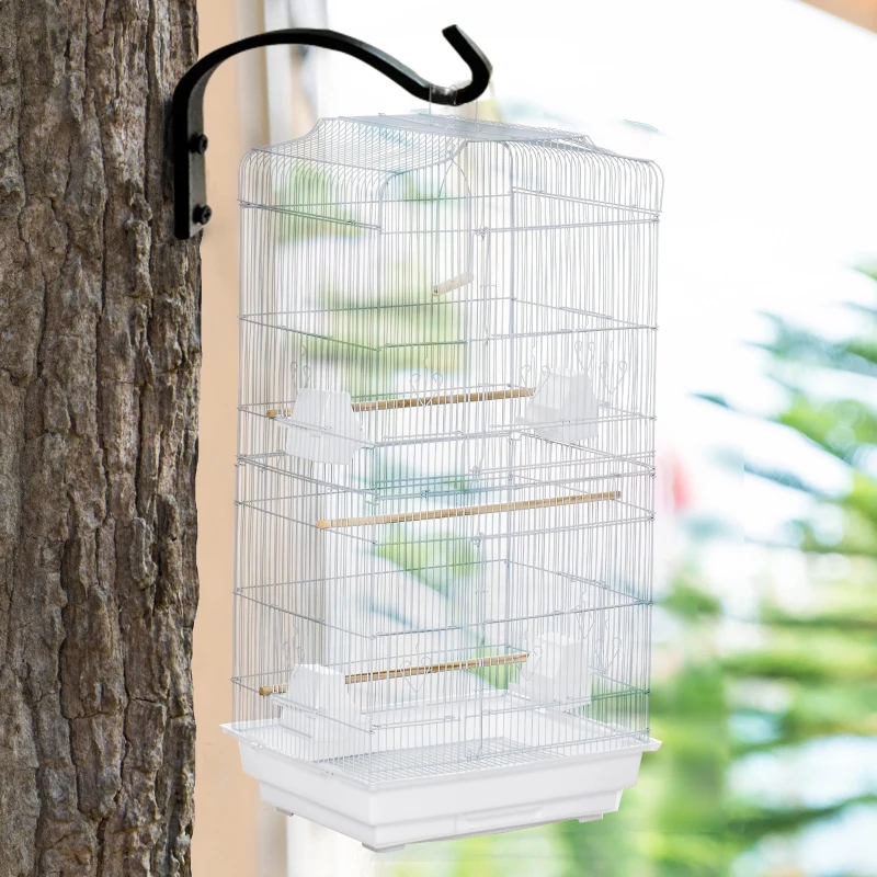 PawHut Vogelkäfig im Vintage-Design für kleine Vogelarten inkl. Zubehör 47,5 cm x 36 cm x 91 cm Metall, Holz, Weiß+Natur
