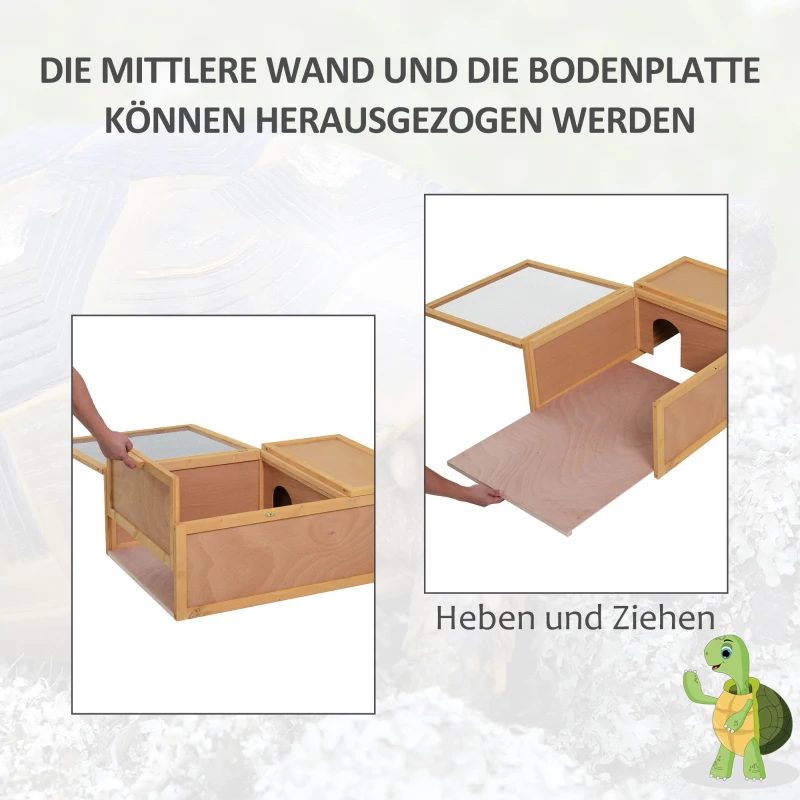 PawHut Kleintierhaus mit ausziehbarer Bodenplatte Kleintier Box mit Ausbruch Sperre Tannenholz Naturholz 94 x 63 x 33 cm