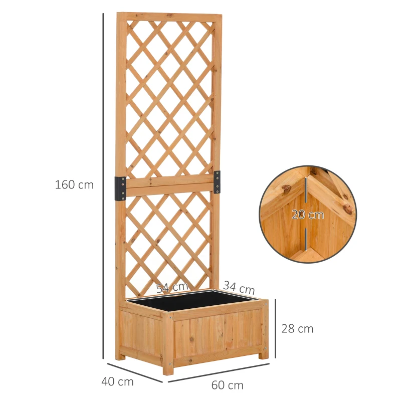 Outsunny Fioriera con Grigliato da Esterno o Giardino, Vaso per Piante Rampicanti in Legno 60x40x160cm