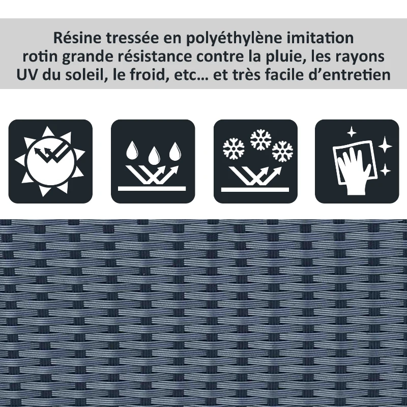 Outsunny Table Basse de Jardin Plateau Verre trempé 5 mm rotin tressé 85 x 50 x 39cm Max. 50 kg Noir