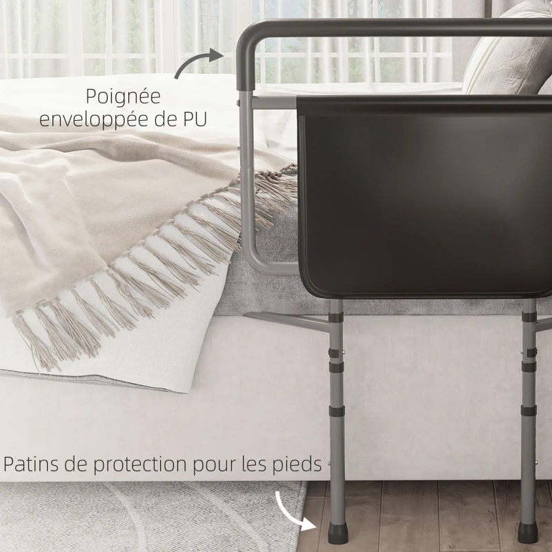 HOMCOM Barrière sécurisée barre d'appui lit sur pieds protection réglable 8 hauteurs 71 x 61 x 86-104 cm gris noir
