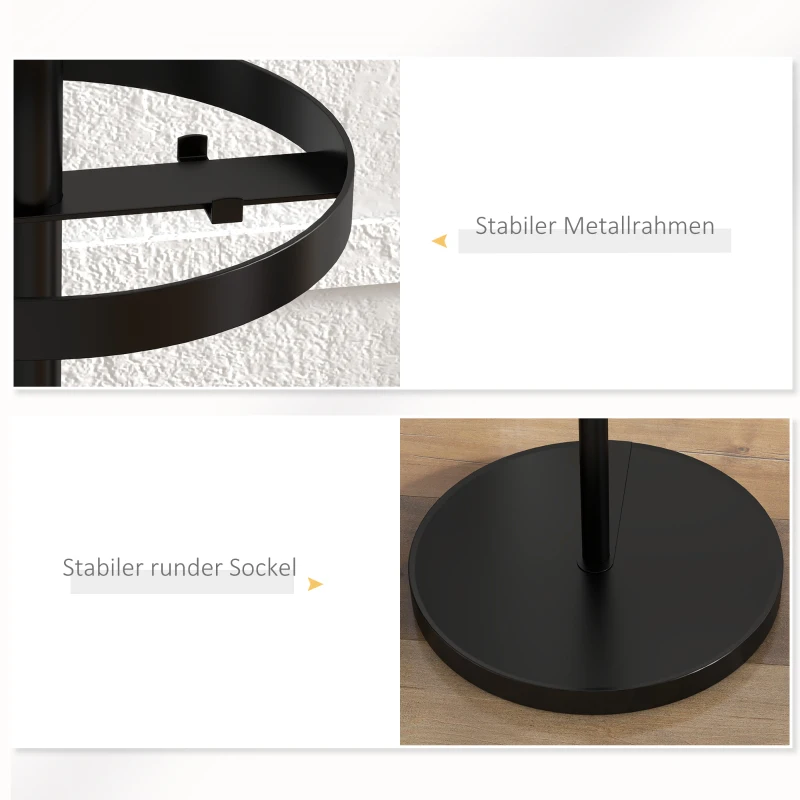HOMCOM Garderobenständer Kleiderständer Hutständer, inkl. Schirmablage, 12 Kleiderhaken, Schwarz