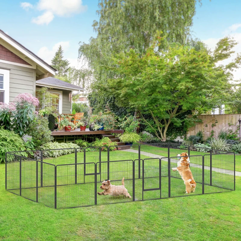 PawHut 16 Panels Heavy Duty Puppy Playpen, for Small and Medium Dogs, Indoor and Outdoor Use - Grey