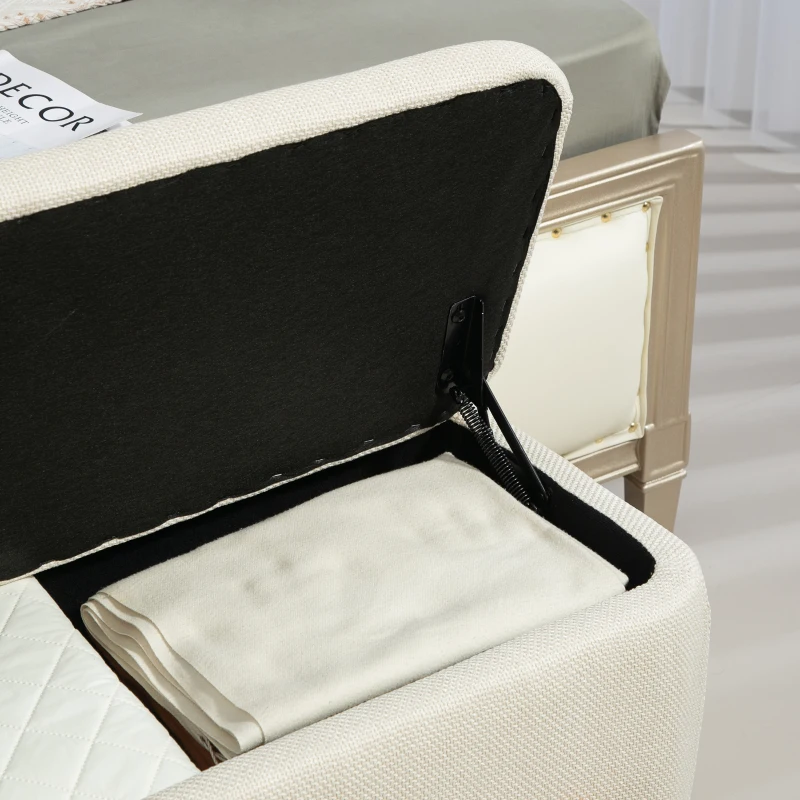 HOMCOM Hocker mit Stauraum, Sitzbank mit Schaumstoffpolsterung, Leinenimitat, 111 x 44 x 44,5 cm, Cremeweiß(m-8)