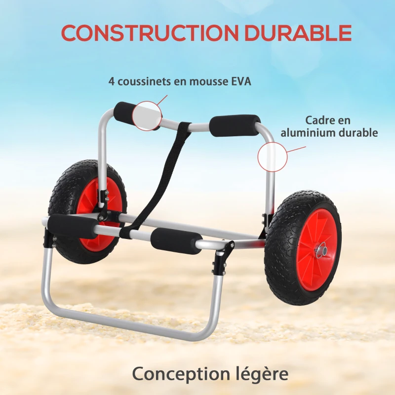 HOMCOM Chariot de transport trolley pour kayak, stand-up paddle, canoë cadre en aluminium dim. 70L x 40L x 42H cm