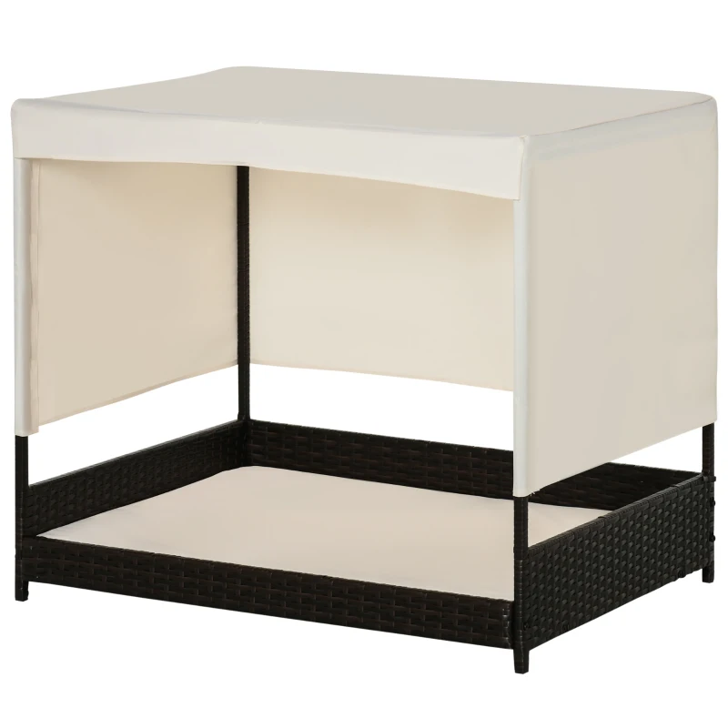 PawHut Rattan Hundehaus mit Kissen Hundebett mit Dach Hundeliege Hundehütte Haustierbett Hundesofa Kissen Stahlrahmen Kaffee+Beige 91 x 71 x 81 cm