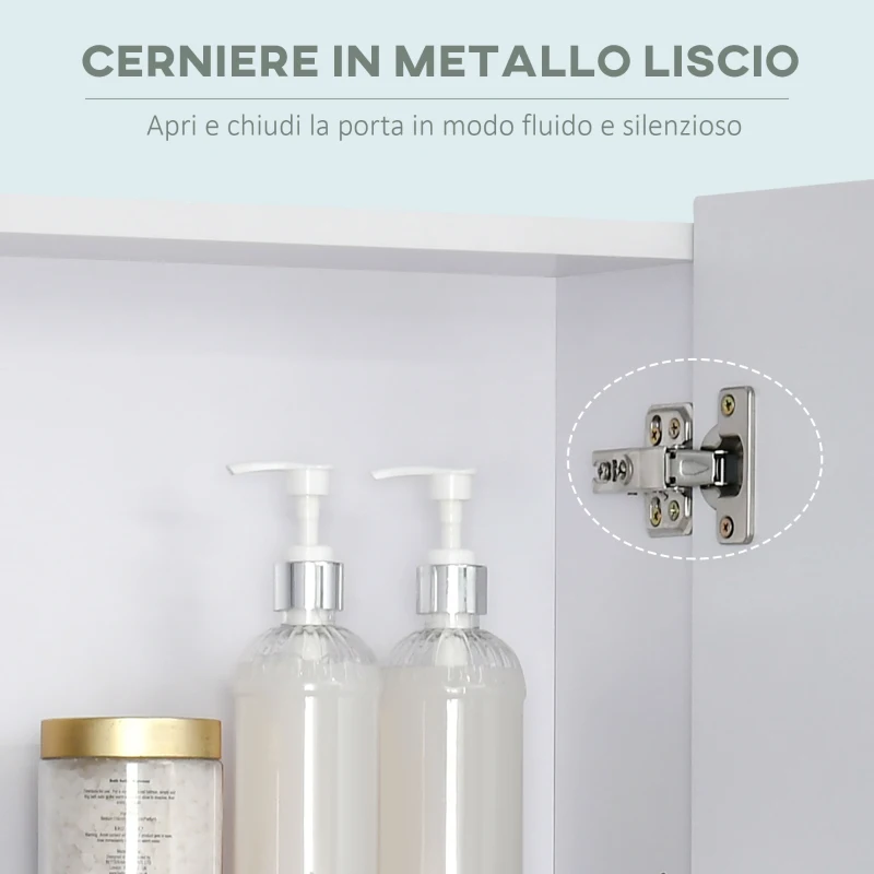 kleankin Armadietto a Specchio Rettangolare Montato a Parete con Credenze e Ripiano Regolabile, in MDF e Vetro, 60x15x75cm, Bianco