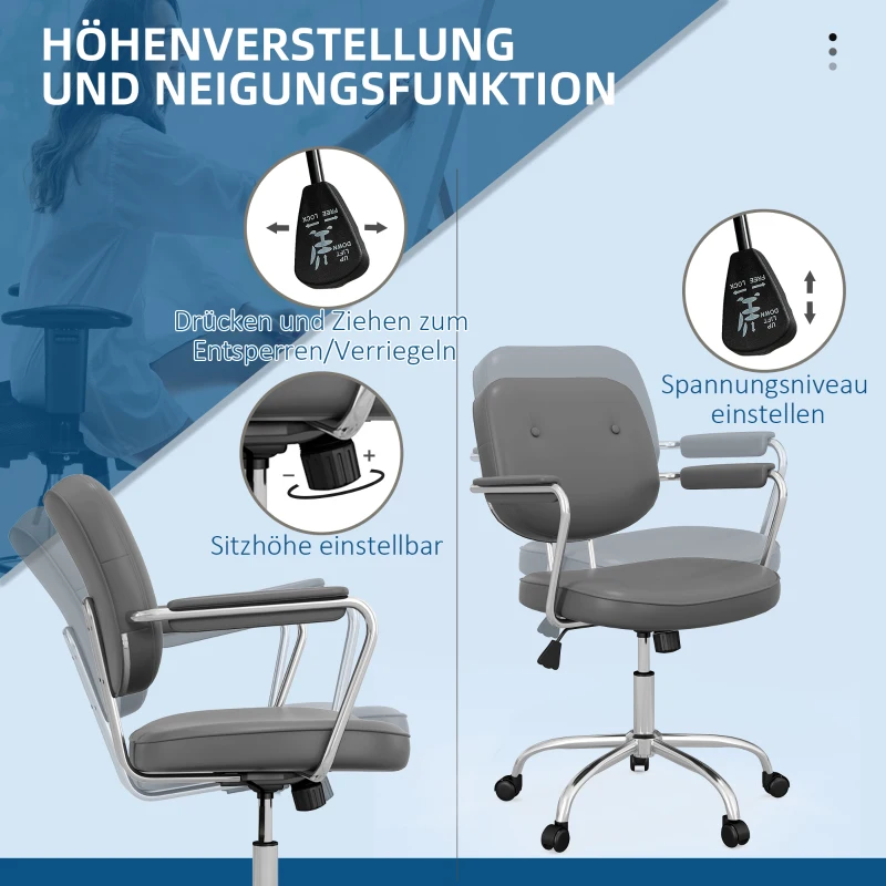 Vinsetto Bürostuhl Schreibtischstuhl, höhenverstellbar, Neigungsfunktion, 60 cm x 60 cm x 92 cm, Grau