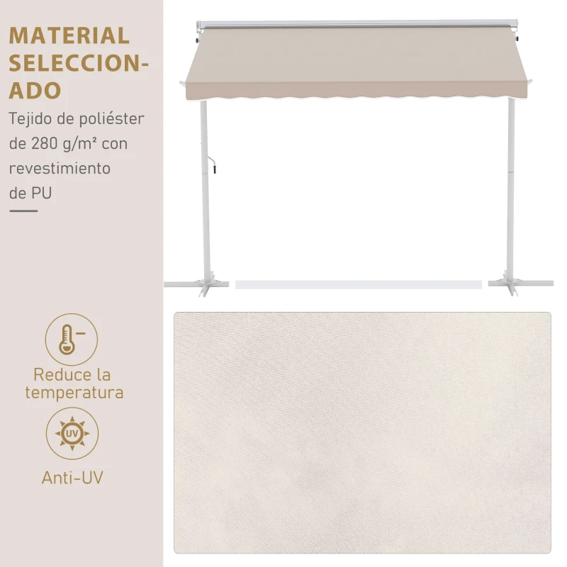 Outsunny Toldo de Pie Independiente 300x295x255 cm con Manivela Doble Cara Ángulo Ajustable Portátil Protección Solar para Jardín Terraza Patio Beige
