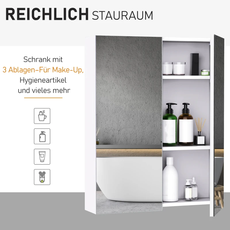 HOMCOM Bademöbel Spiegelschrank Badeschrank Hängeschrank Badezimmer Spiegel Schrank (60 x 15 x 75 cm)