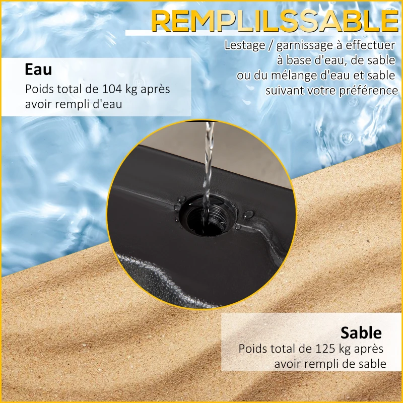 Outsunny Lot 4 pieds de parasol poids de supports pour parasol poids de lestage carré poignée pour parasol déporté polyéthylène - A remplir d'eau et de sable jusqu'à 140 kg - 109 x 109 x 10 cm noir