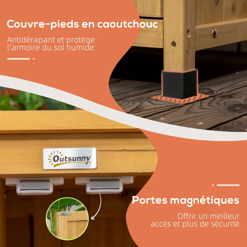 Outsunny Armoire de jardin en bois remise pour outils sur pieds avec 2 portes 2 étagères 94 x 45 x 112 cm jaune