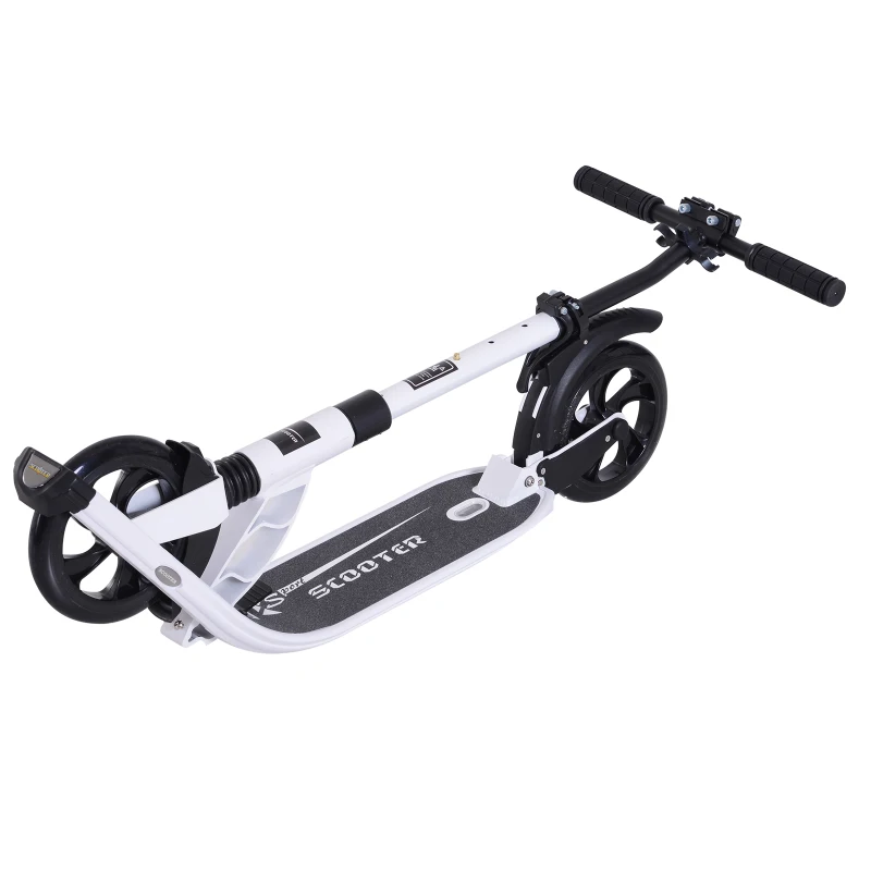 HOMCOM Monopattino Scooter Monopattino Pieghevole Regolabile con Serratura Rinforzata per Adulti e Bambini in Alluminio, PP, PU 93.5 x 38  x 95-105 cm Bianco