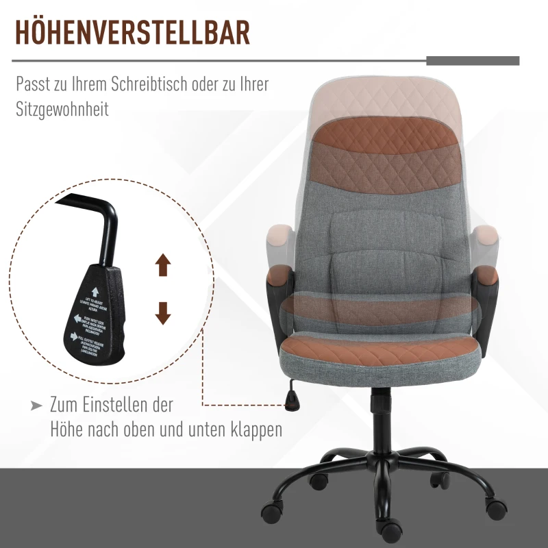 Vinsetto Bürostuhl Massage höhenverstellbarer Chefsessel Gamingstuhl mit Massagefunktion ergonomischer Drehstuhl Massage Sessel PU-Leder Stahl Grau+Braun 60 x 70 x 109-119 cm