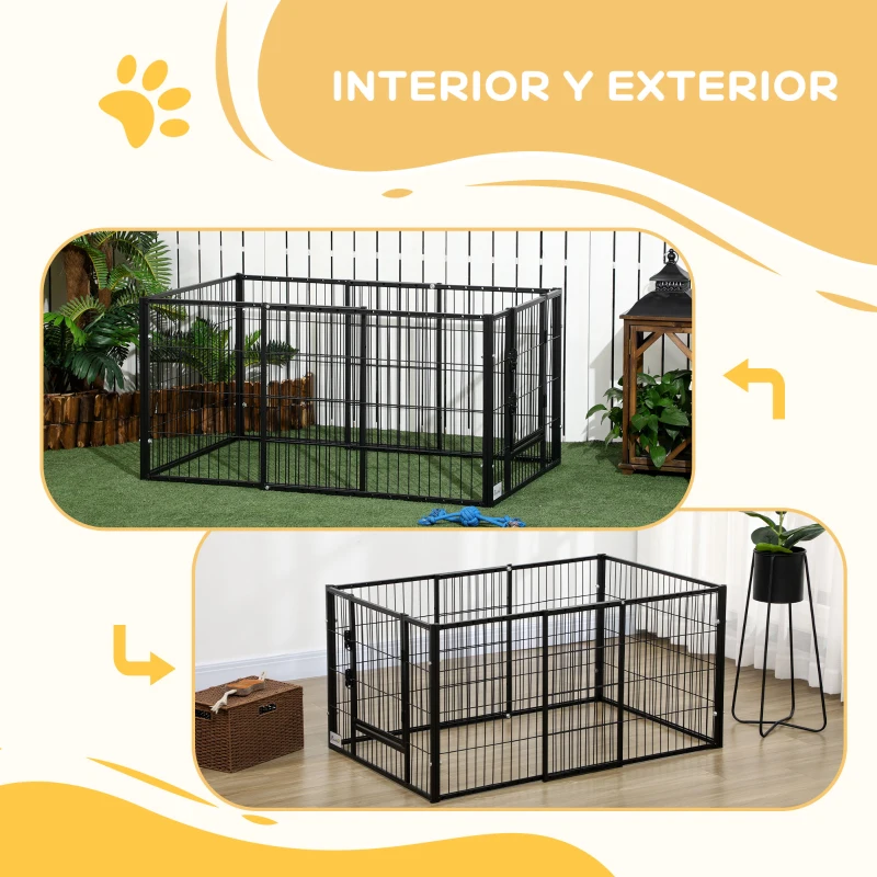 PawHut Parque para Perros de 6 Paneles Valla Metálica para Mascotas con Ancho Ajustable 82,5-150x79x61 cm Negro
