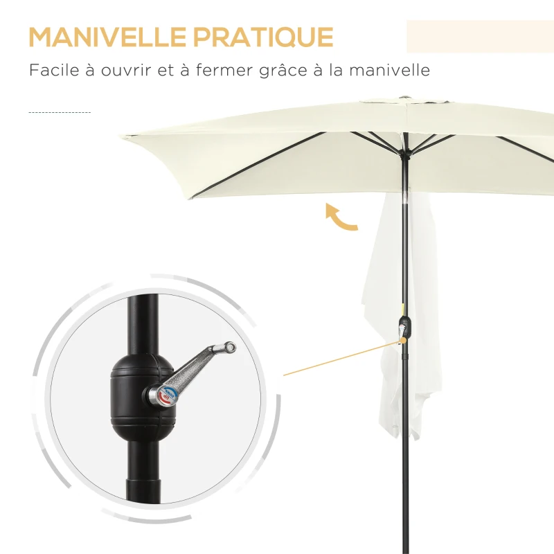 Outsunny Parasol inclinable rectangulaire métal polyester haute densité 3 x 2 m crème