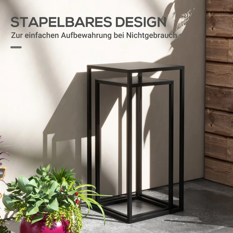 Outsunny Blumenständer, 2er-Set, Skandinavisches Design, Metallrahmen, 58,5/65cm Höhe, Schwarz(m-6)