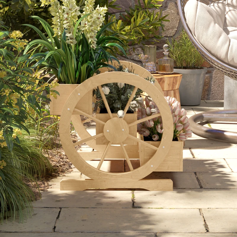 Outsunny Jardinière sur Pieds carré Potager 3 étages avec 2 roues Charrette Bois Sapin, dim. 62L x 61l x 57H cm