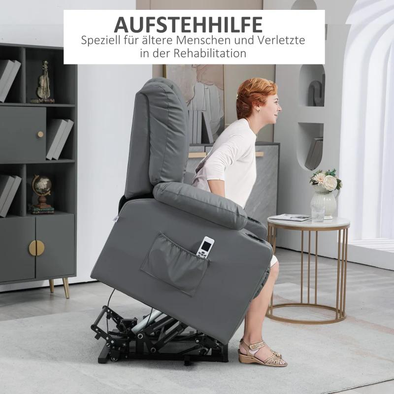 HOMCOM Massagesessel Aufstehhilfe Seniorensessel, inkl. Fernbedienung, 4 Massagemodi, 90  cm x 98 cm x 102 cm, Grau