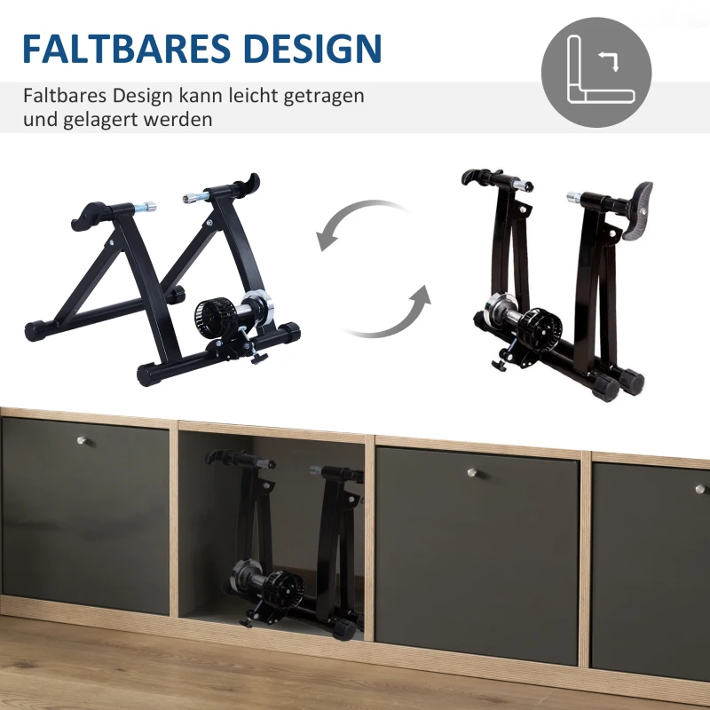 HOMCOM Rollentrainer Fahrrad Rennrad Heimtrainer Trainer faltbar Magnetbremse Schwarz  54,5 x 47,2 x 39,1 cm