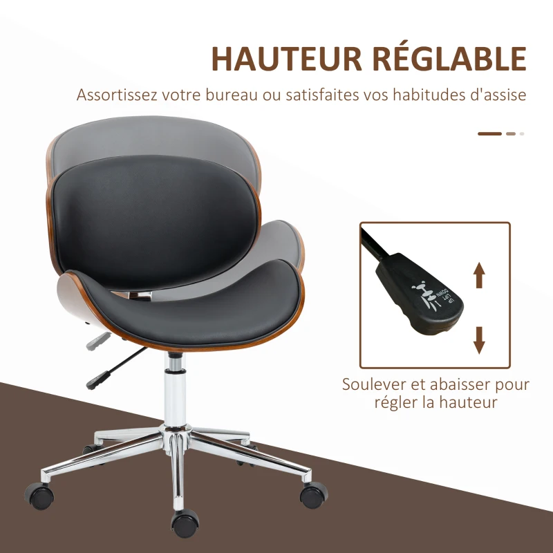 Vinsetto Chaise de bureau design vintage hauteur réglable pivotant 360° bois peuplier revêtement synthétique 53 x 53 x 77-87 cm