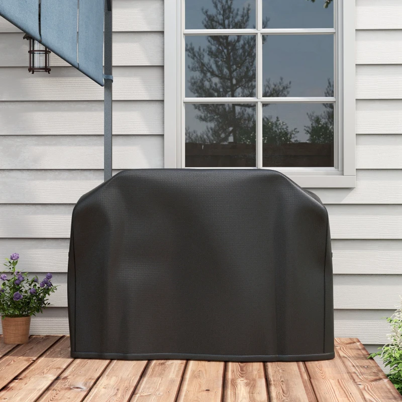 Outsunny Funda para Barbacoa Rectangular de Tela Oxford 420D Anti-UV Impermeable con Cordón de Sujeción 124x61x91 cm Negro