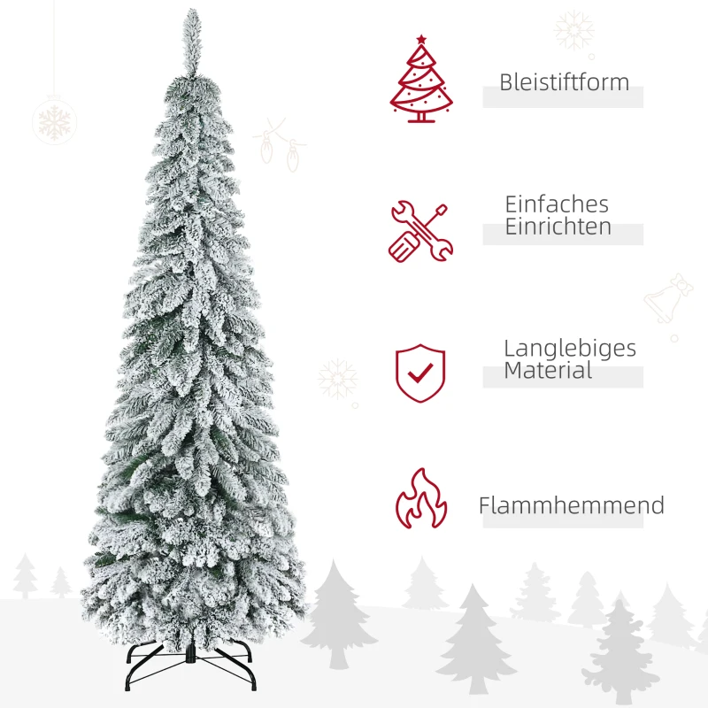 HOMCOM Künstlicher Weihnachtsbaum, 1,80 m, mit 523 Zweigen, Kunstschnee, lebensechtes Aussehen, schlanke Form