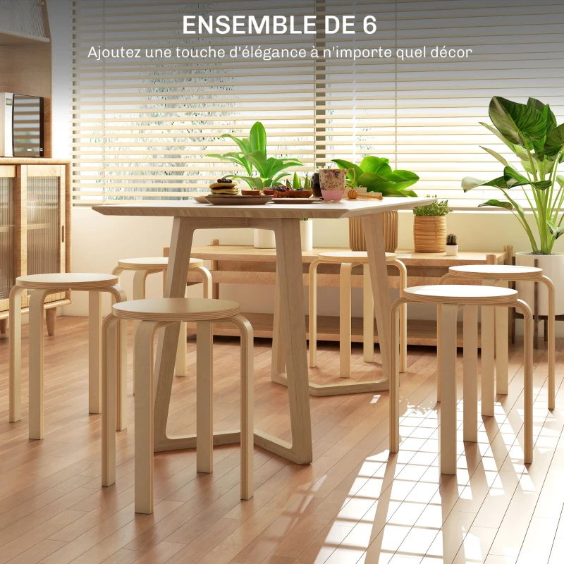 HOMCOM Ensemble de 6 tabourets empilables modernes ronds pour la cuisine, la salle à manger, le bureau, Ø40 x 45H cm