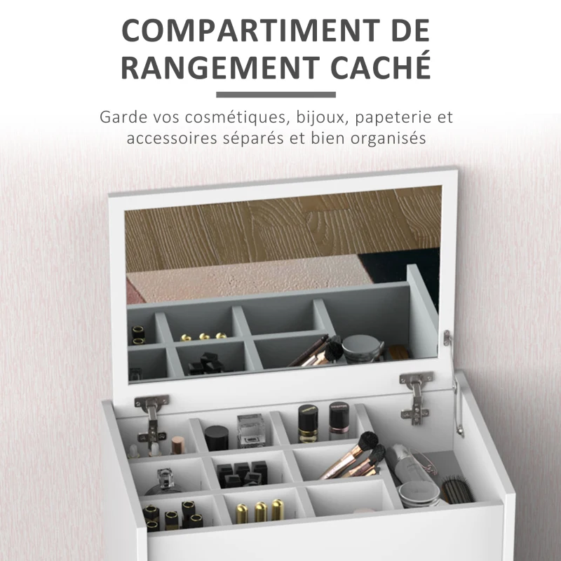 HOMCOM Coiffeuse Table de Maquillage avec Tabouret Miroir Rabattable 9 + 1 Compartiments intégrés 60L x 40l x 79H cm Blanc Noir