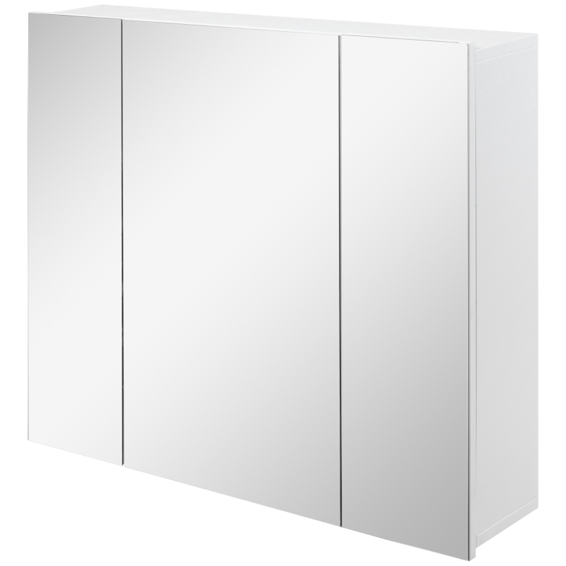 kleankin Spiegelschrank Badezimmerschrank Wandschrank für Badezimmer 3-Türig Badezimmerspiegel Weiß 70 x 15 x 60 cm