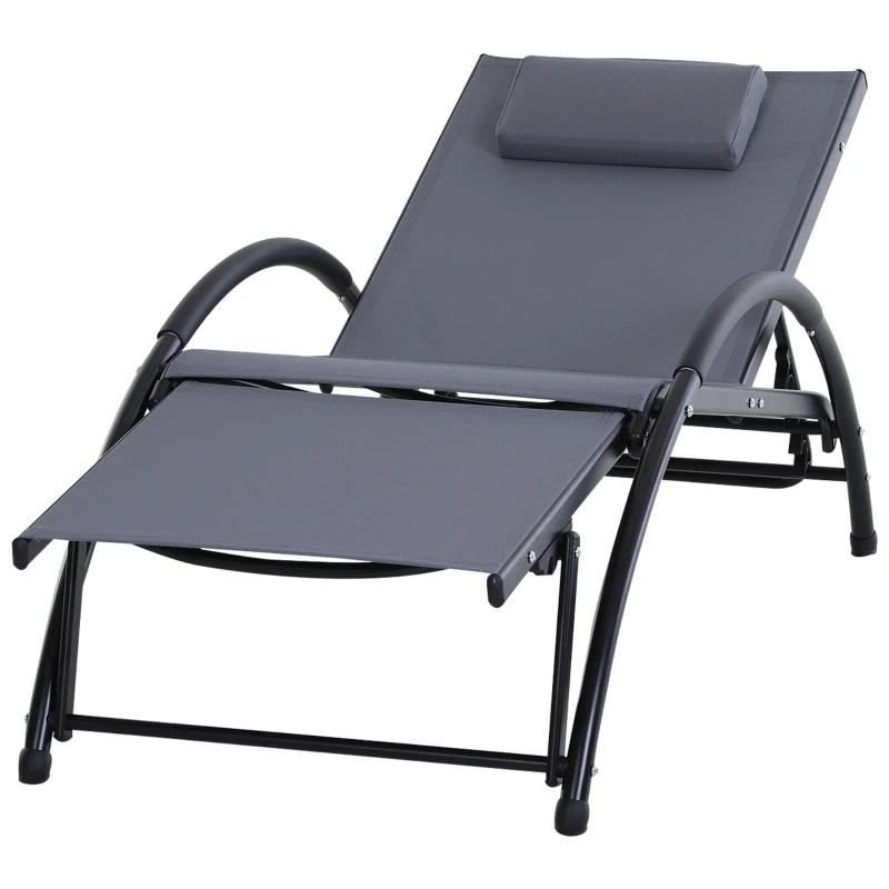 Outsunny Garden Patio Sun Lounger Half Circle Armrest Adjustable Head Footrest Aluminium Frame Textline Seat &Pillow Garden Outdoor - Grey