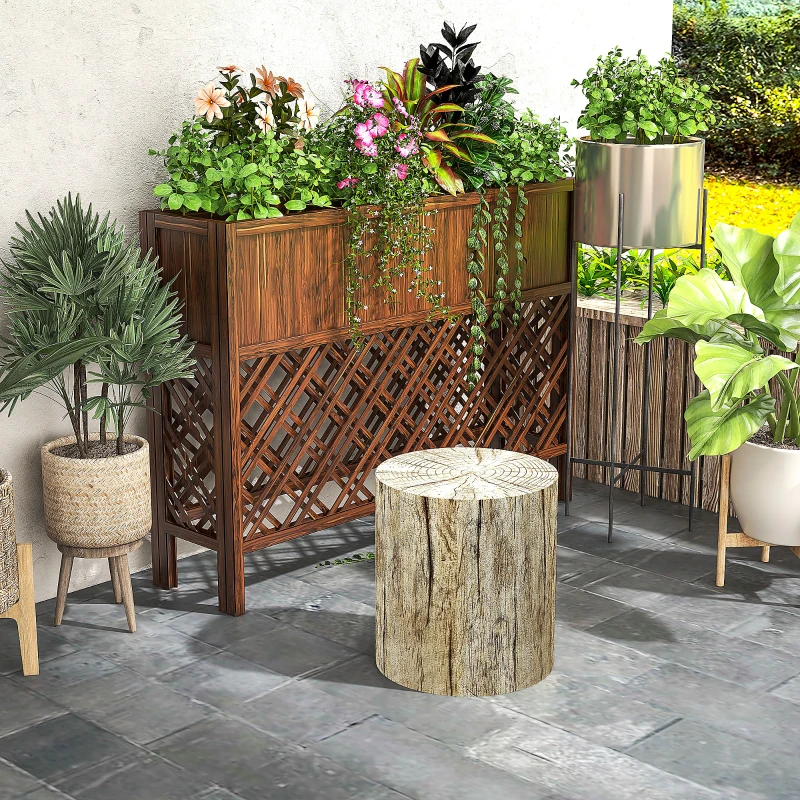 HOMCOM Table d'appoint en forme de souche d'arbre, table de salon en béton avec plateau rond et finition grain de bois naturel