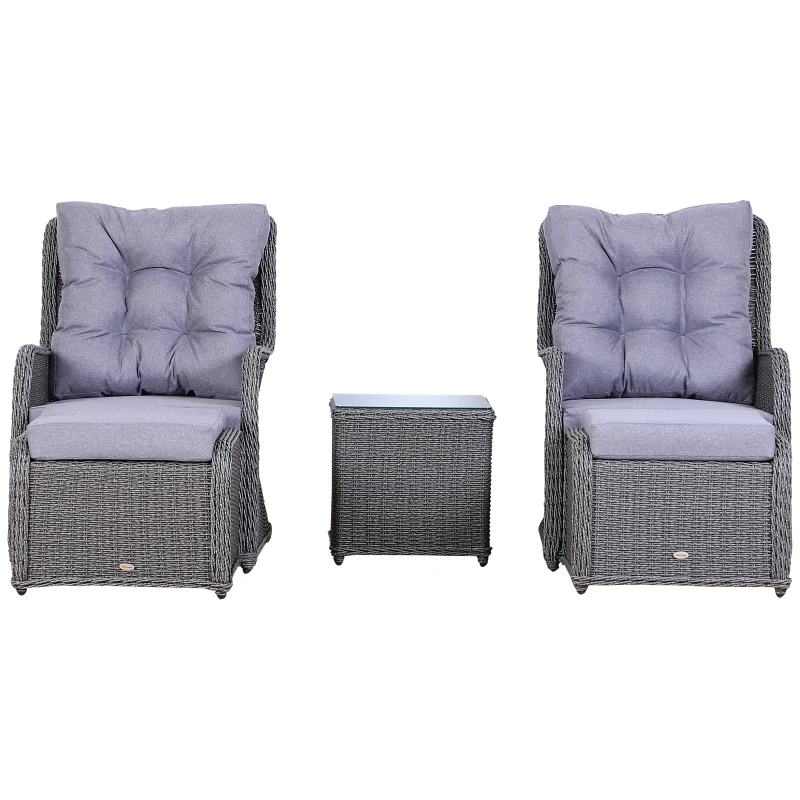 Outsunny 5PCS Deluxe Garden Rattan Furniture Sofa Chair & Stool Table Set  Patio Wicker Weave Furniture Set Aluminium Frame Fully-assembly - Grey