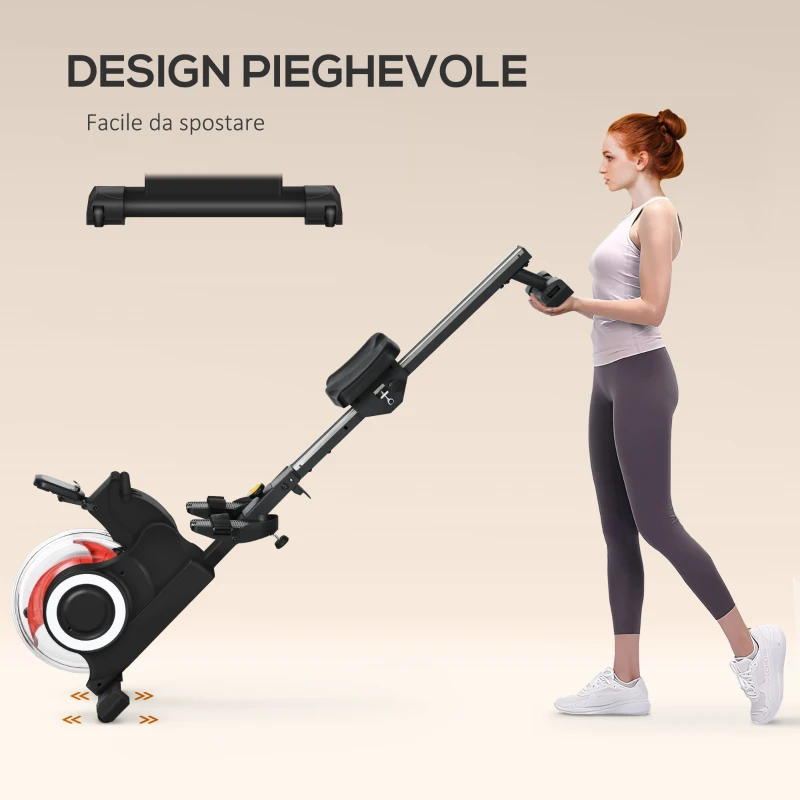 SPORTNOW Vogatore ad Acqua Pieghevole a 6 Livelli di Resistenza, in Acciaio e PC, 190x50x65 cm, Rosso