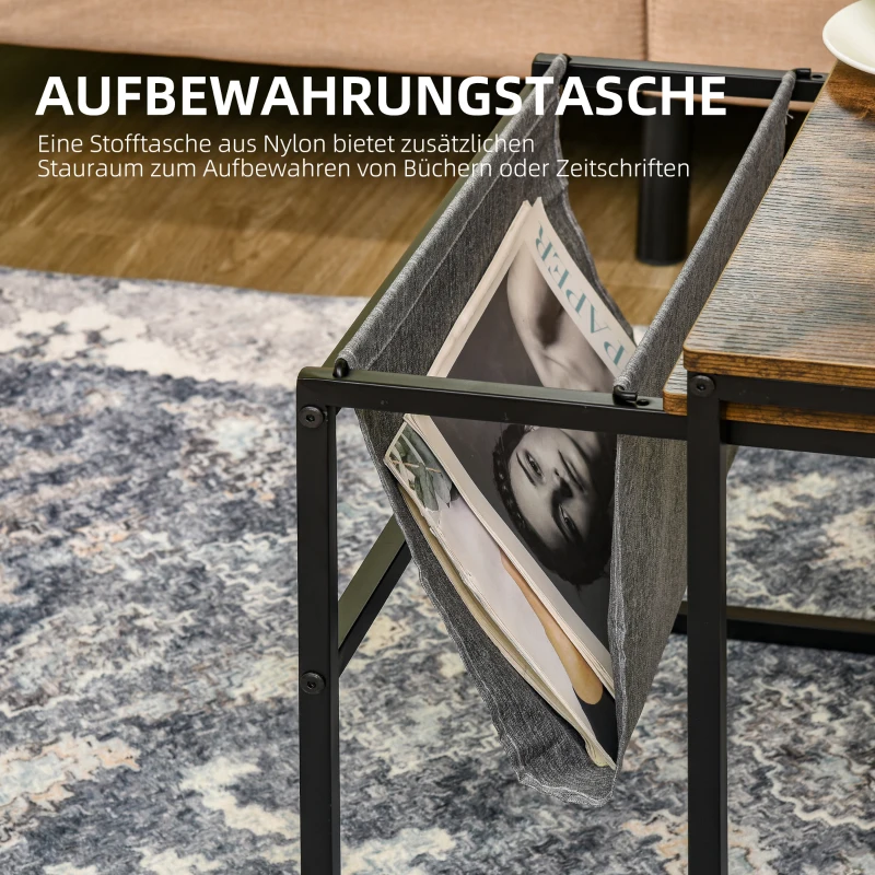 HOMCOM 2er-Set Beistelltische im Industriedesign, 1 abnehmbares Ablagefach, stapelbar, Couchtisch, Braun + Weiß