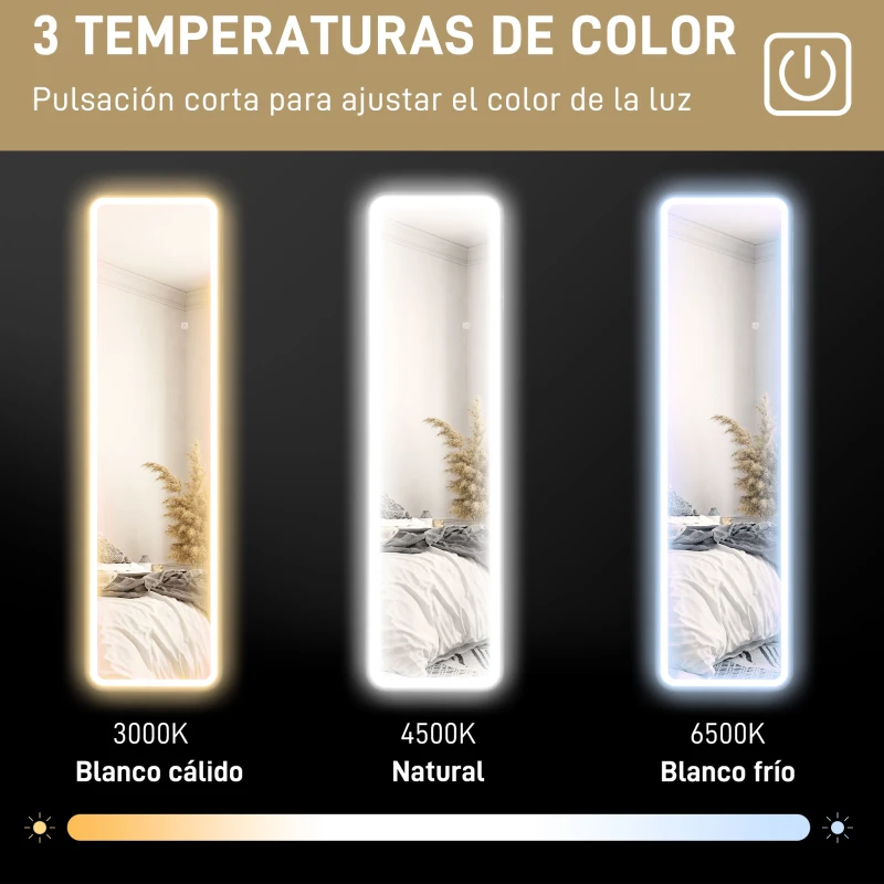 HOMCOM Espejo de Cuerpo Entero con Luz LED 150x40 cm con Iluminación de 3 Colores Función de Memoria y Táctil Inteligente Negro