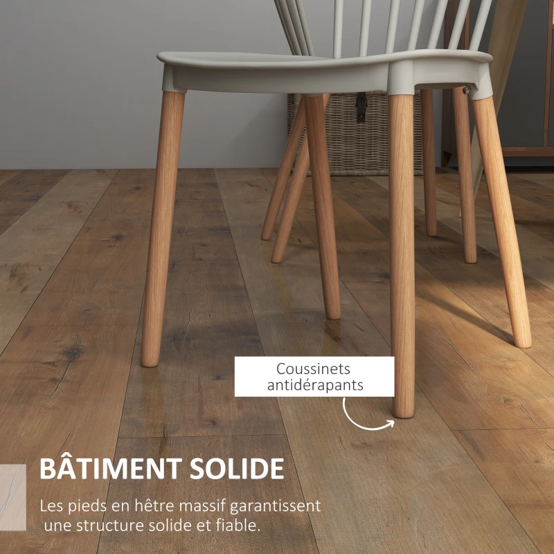 HOMCOM Lot de 4 chaises style scandinave dossier haut assise en polypropylène pieds en hêtre 48 x 52,5 x 83 cm gris