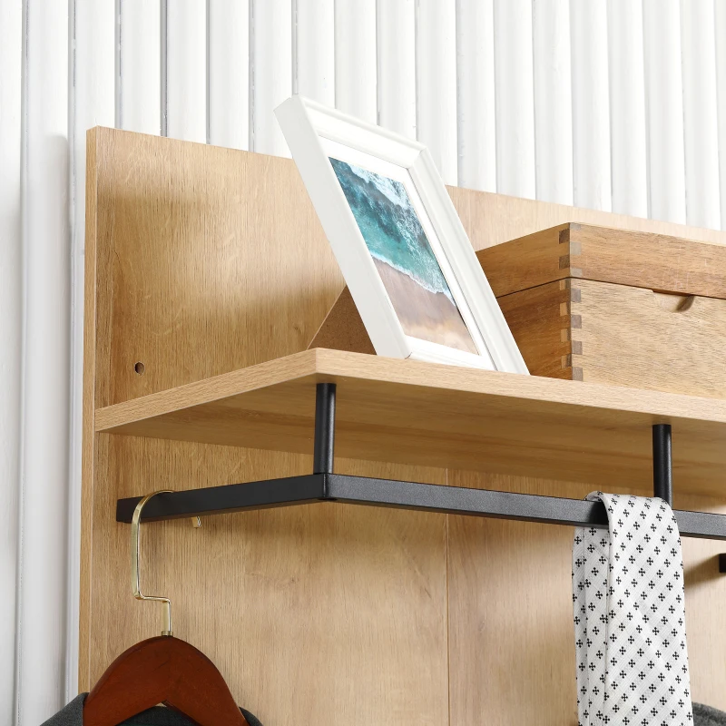 HOMCOM Garderobe mit Schuhbank, 1 Hutablage, 4 Kleiderhaken, Natur + Weiß